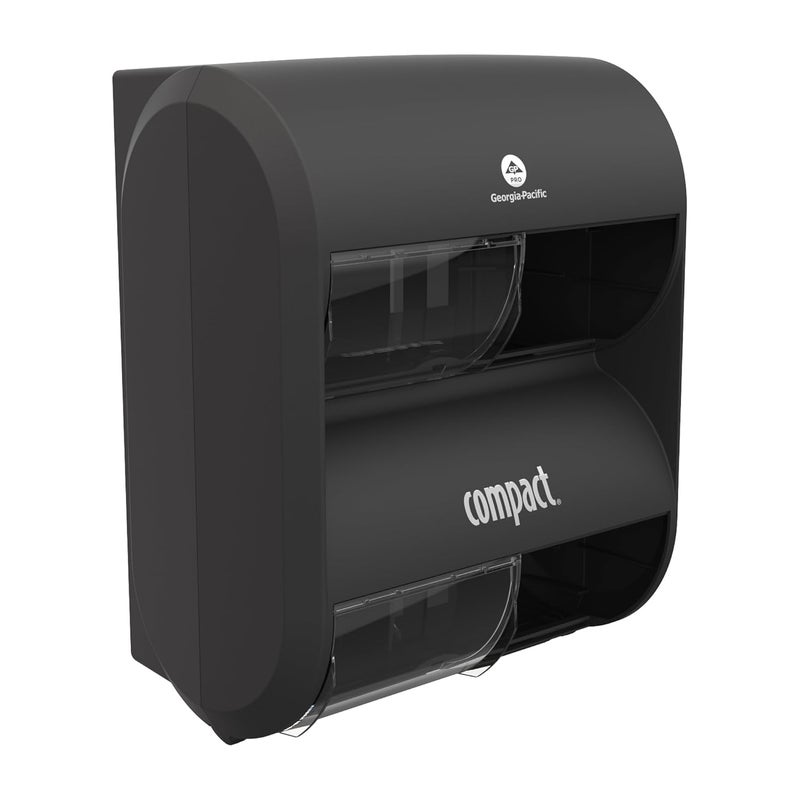 Compact ® 4-ROLL Quad Plus CORELESS HIGH-Capacity Toilet Paper Dispenser, Black, 1 Dispenser - Image 1